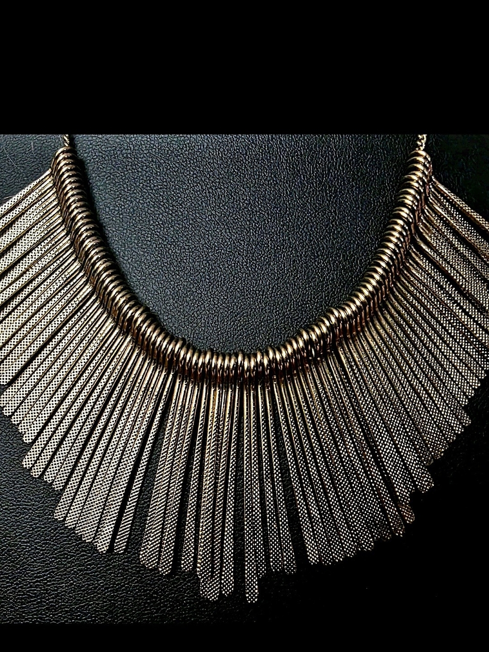 Statement Fringe Collar Necklace in Metallic Gold Textured
